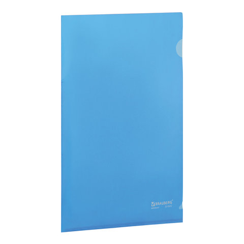 Папка-уголок жесткая BRAUBERG, синяя, 0,15 мм, 221642 оптом