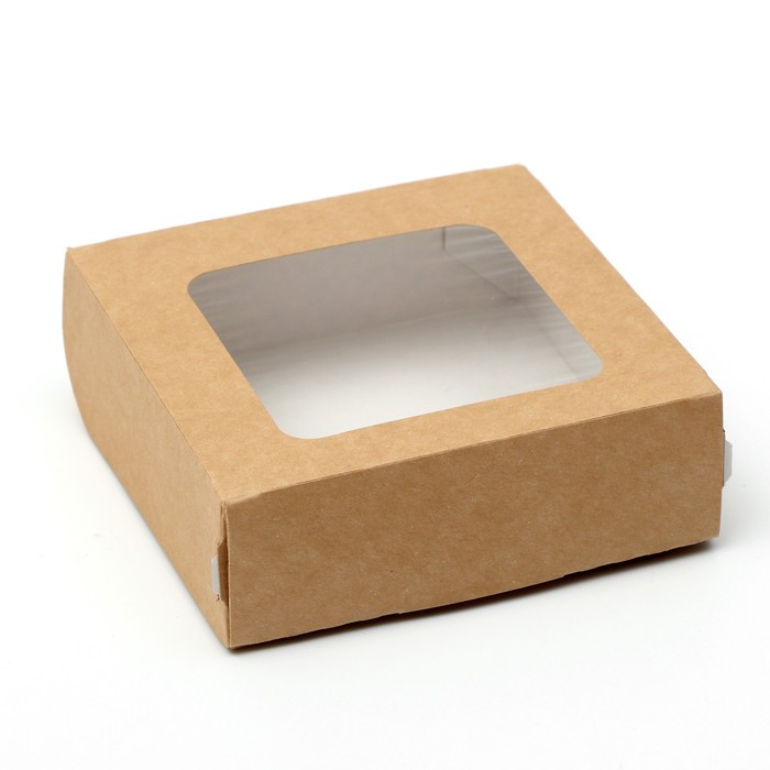 Коробка складная, с окном, крафтовая, 11,5 х 11,5 х 4 см оптом