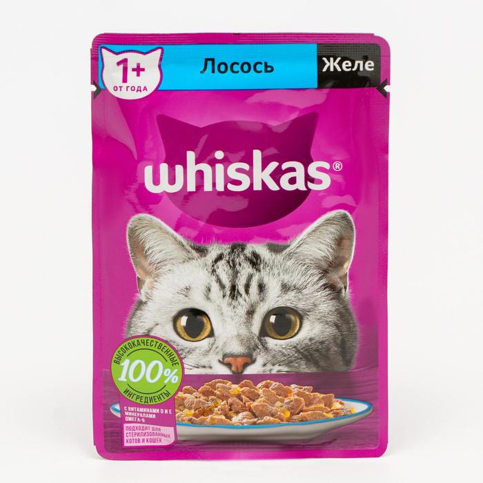 Влажный корм Whiskas для кошек, с лососем, желе 75 г оптом