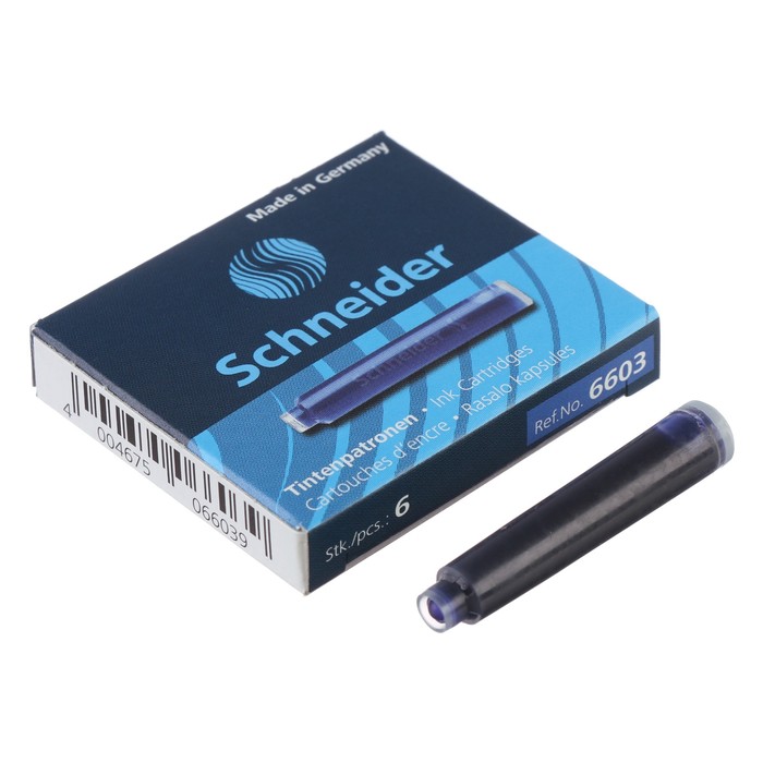 Картридж для перьевой ручки Schneider кобальтовый синий, 6 штук, картонная коробка оптом