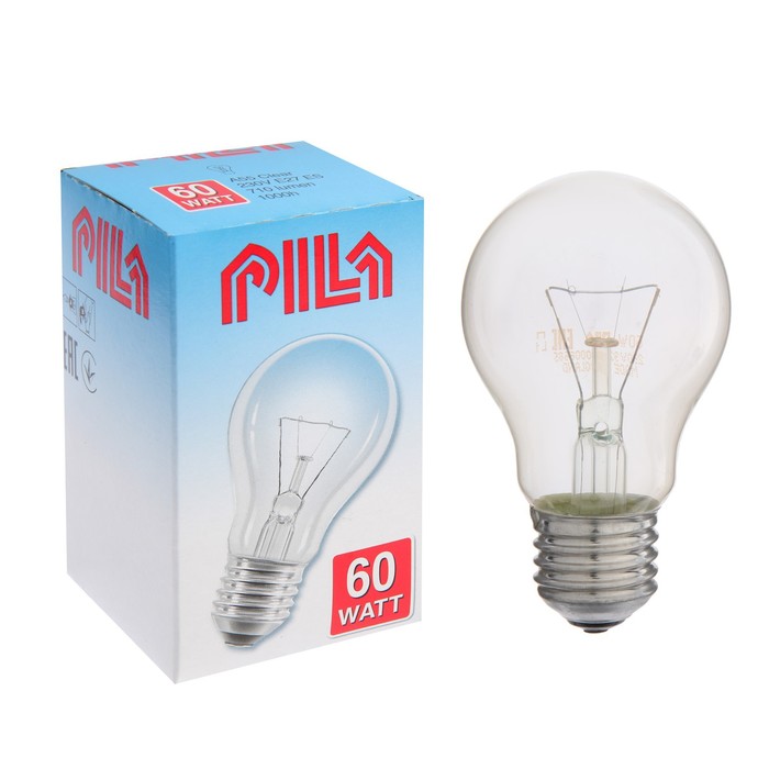 Лампа накаливания Pila Stan A55 CL 1CT/12X10, E27, 60 Вт, 230 В оптом