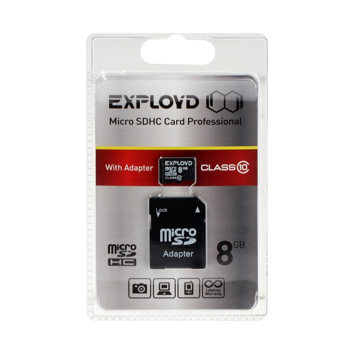 Карта памяти Exployd MicroSD, 8 Гб, SDHC, класс 10, с адаптером SD оптом