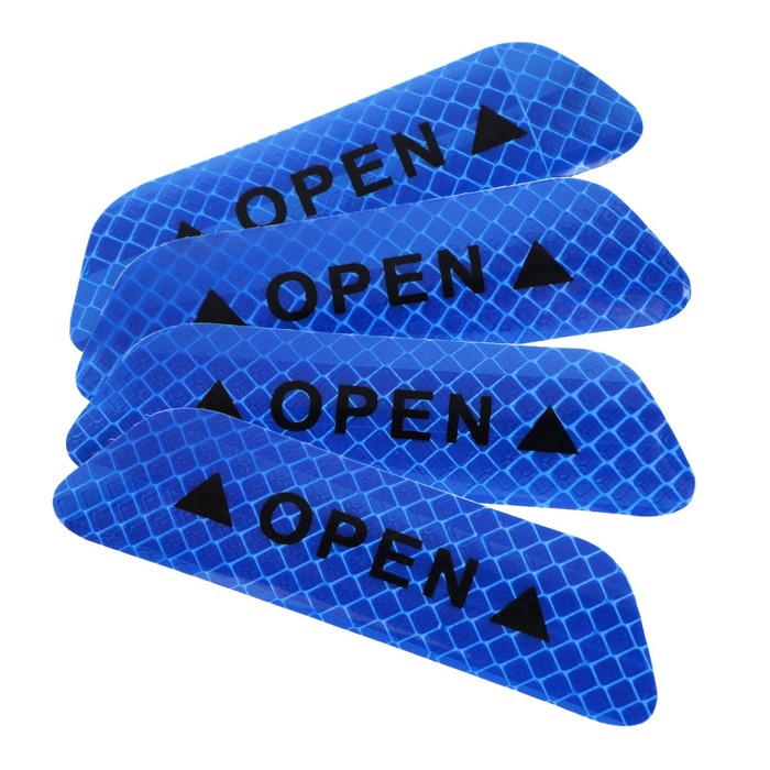 Светоотражающая наклейка "Open", 9,5?2,5 см, синий, набор 4 шт оптом